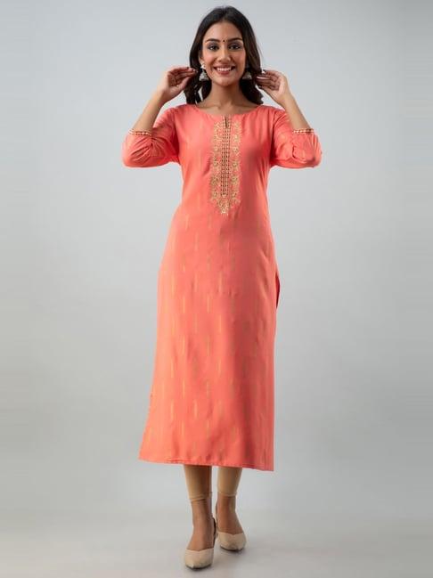 rangmayee coral embroidered straight kurta