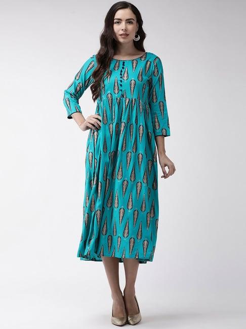 rangmayee cyan blue printed a-line dress