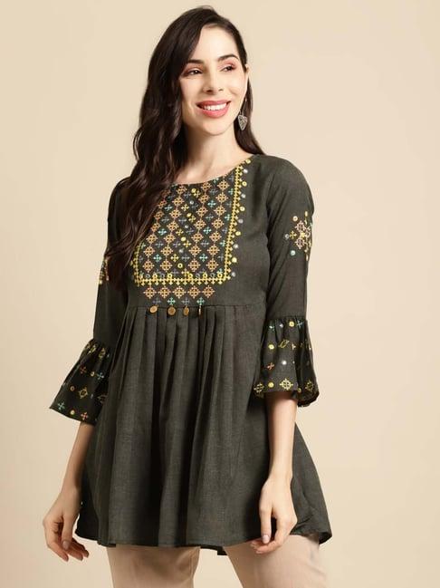 rangmayee dark green embroidered tunic