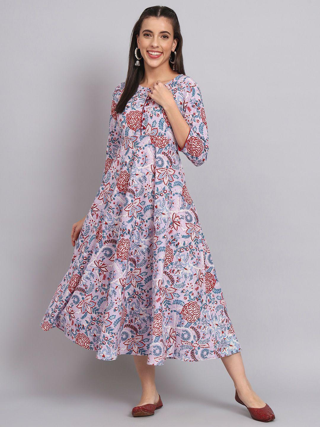 rangmayee ethnic motif printed round neck cotton a-line midi ethnic dress