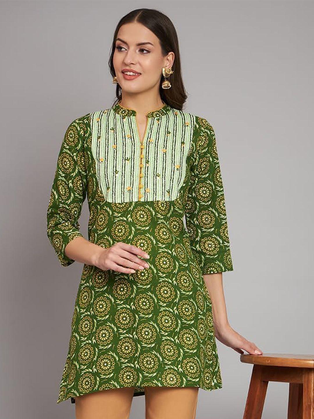 rangmayee ethnic motifs printed mandarin collar pure cotton kurti