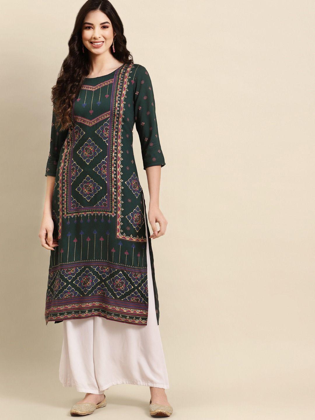 rangmayee ethnic motifs printed round neck straight kurta