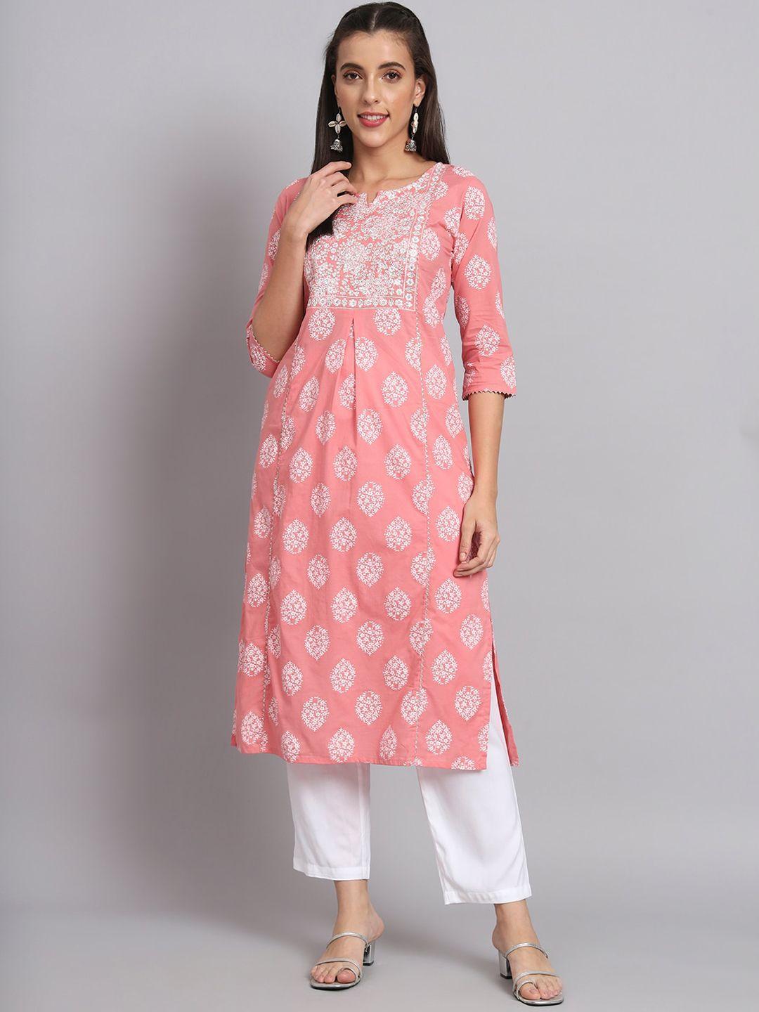 rangmayee ethnic motifs printed thread work detailed cotton straight kurta