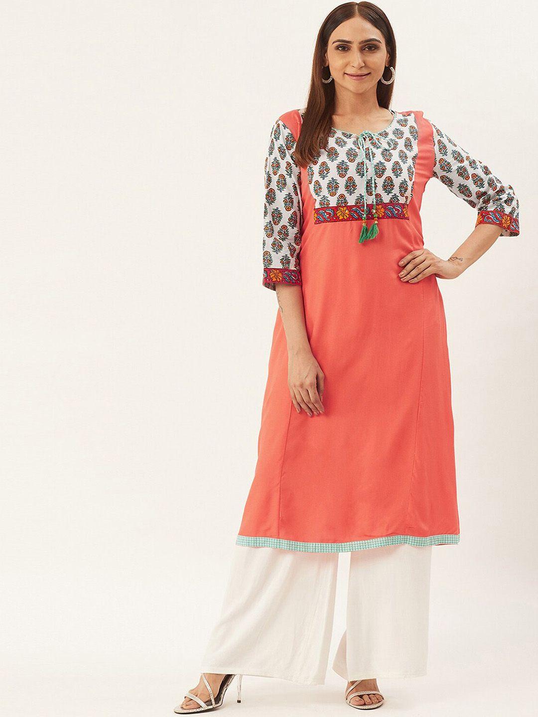 rangmayee ethnic motifs printed tie-up neck a-line kurta with palazzos