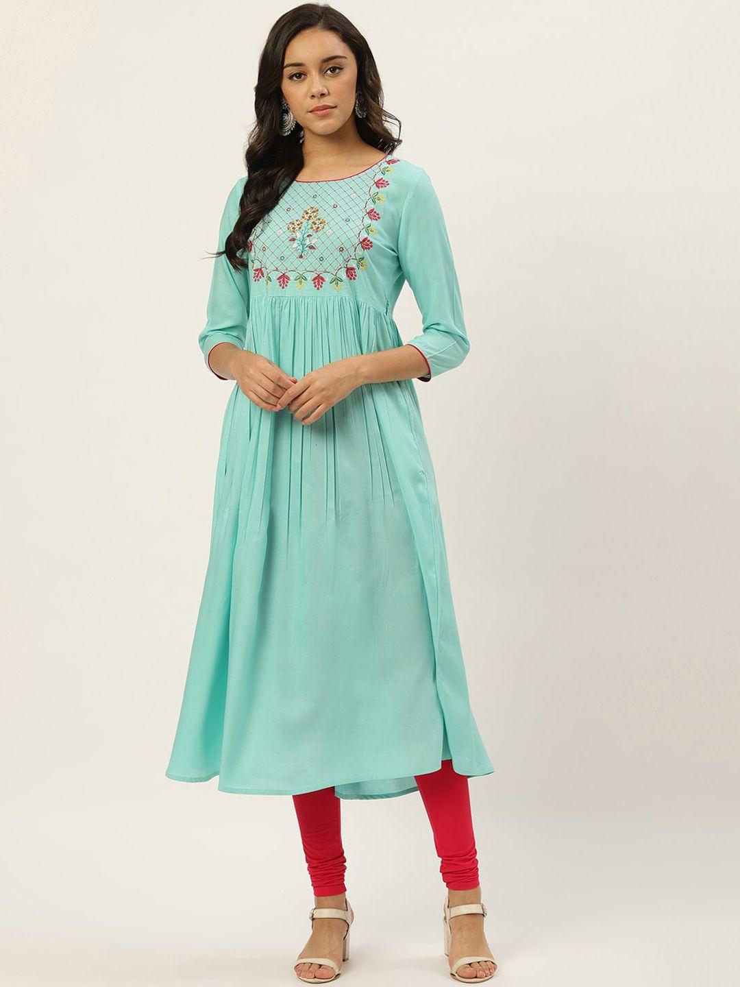 rangmayee floral embroidered cotton anarkali kurta