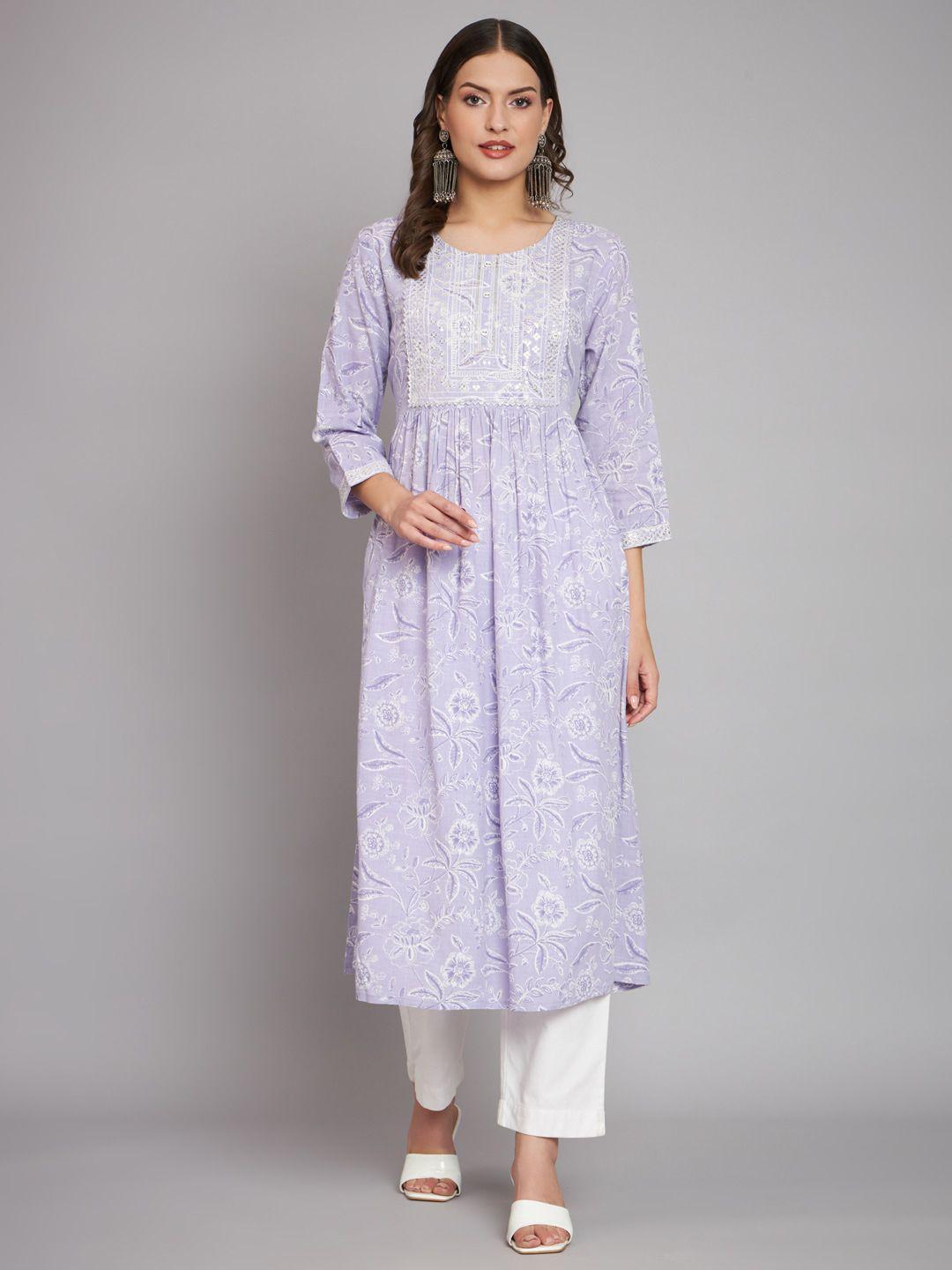 rangmayee floral printed sequinned pure liva straight kurta