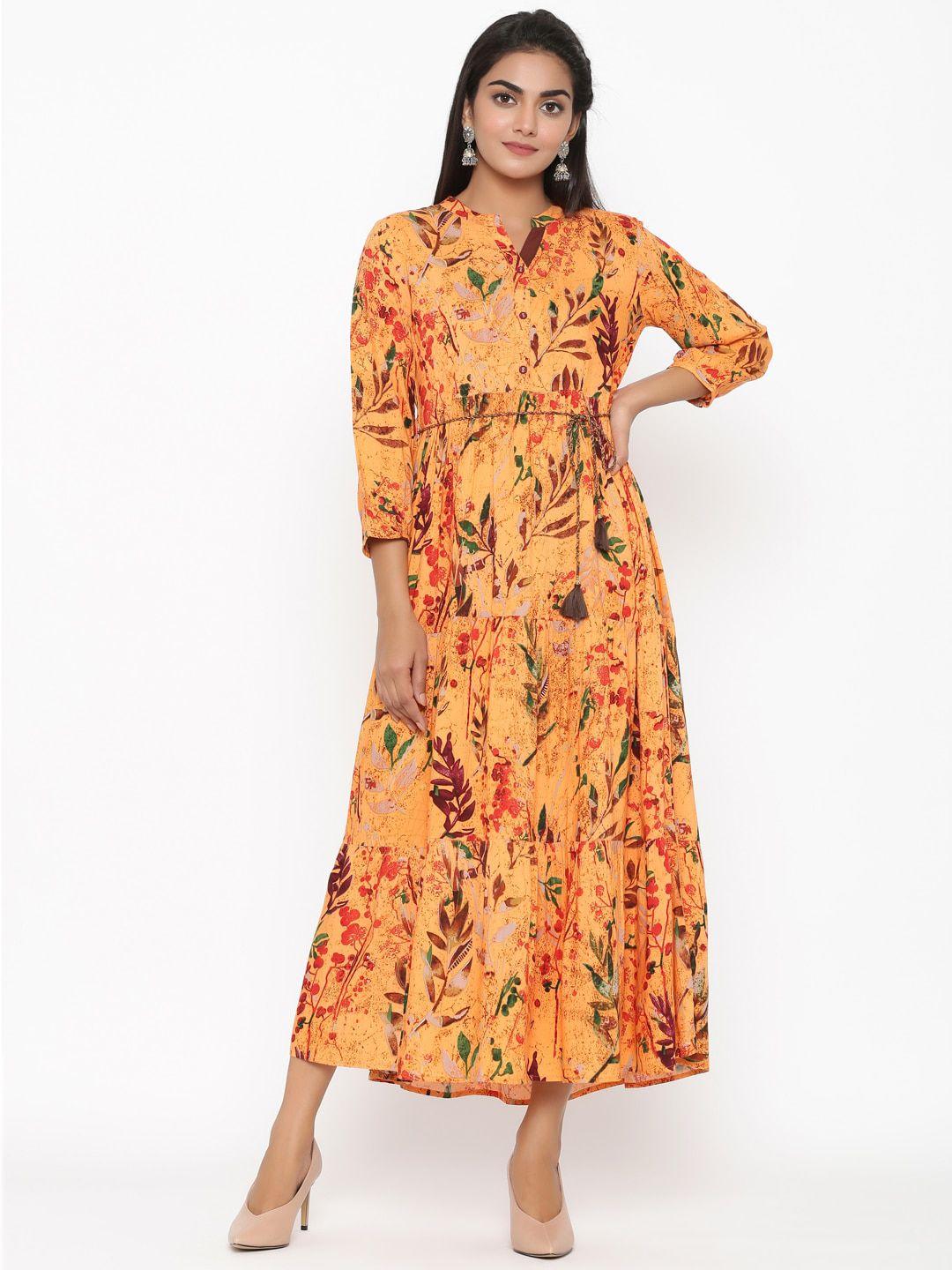 rangmayee floral printed tiered liva a-line midi dress