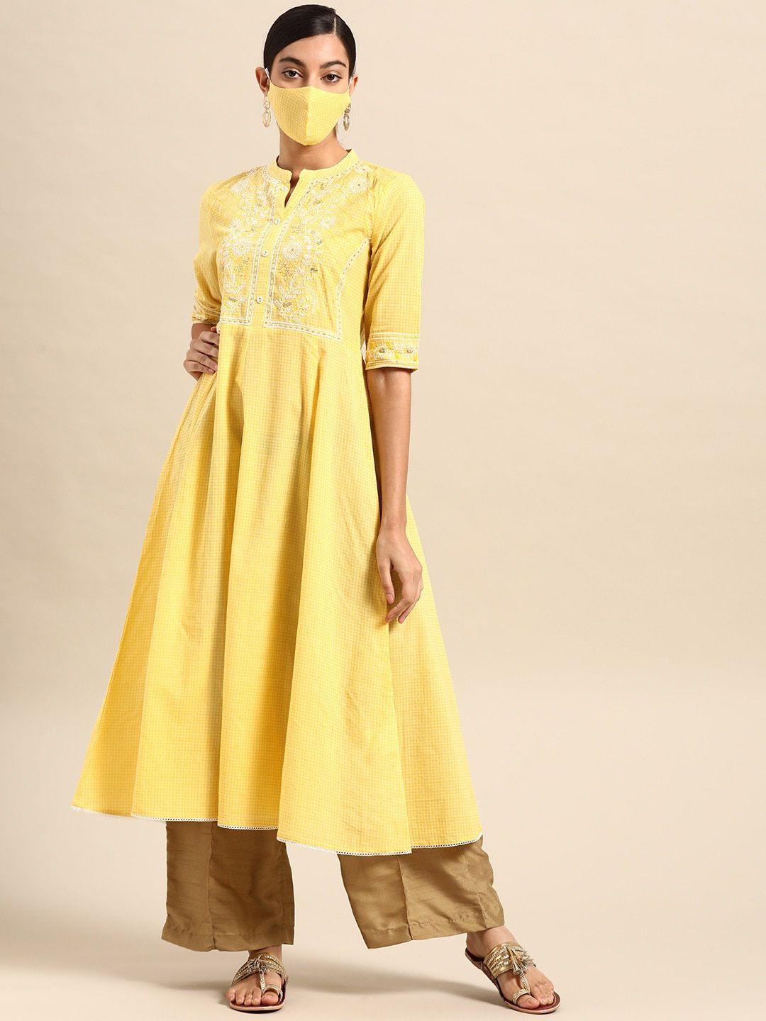 rangmayee floral yoke design thread work a-line cotton kurta