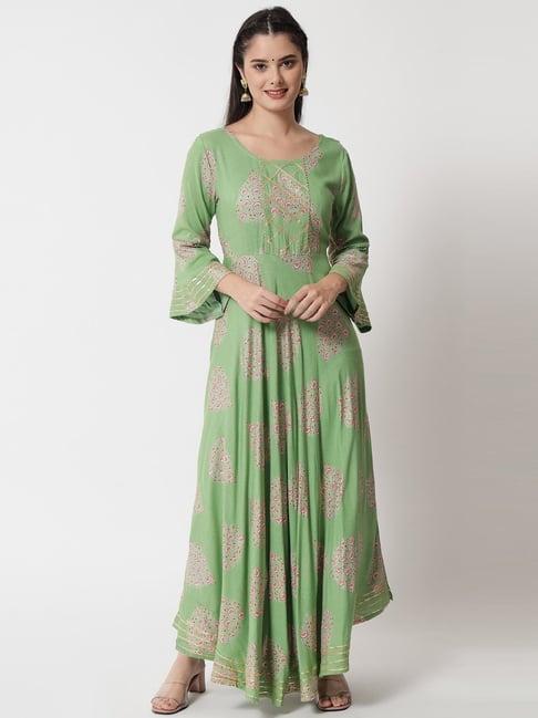 rangmayee green cotton printed maxi dress