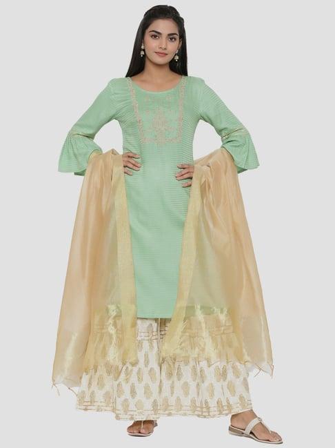 rangmayee green embroidered kurta bottom dupatta set