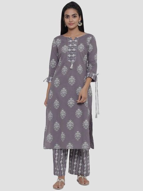 rangmayee grey cotton printed kurta pant set