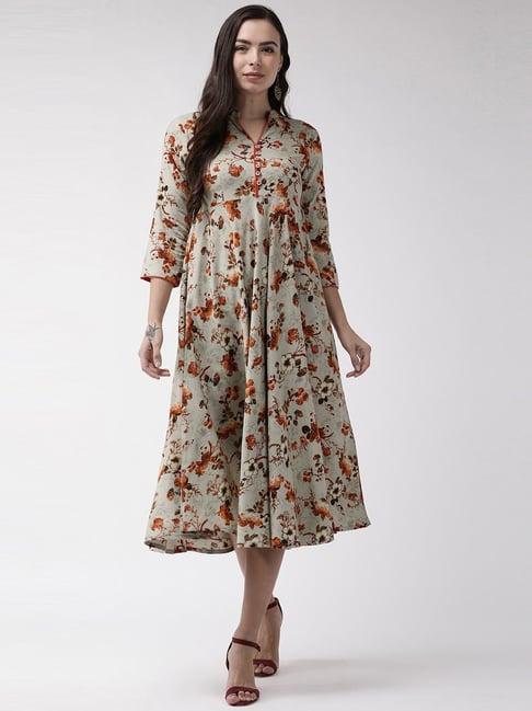 rangmayee grey floral print a-line dress