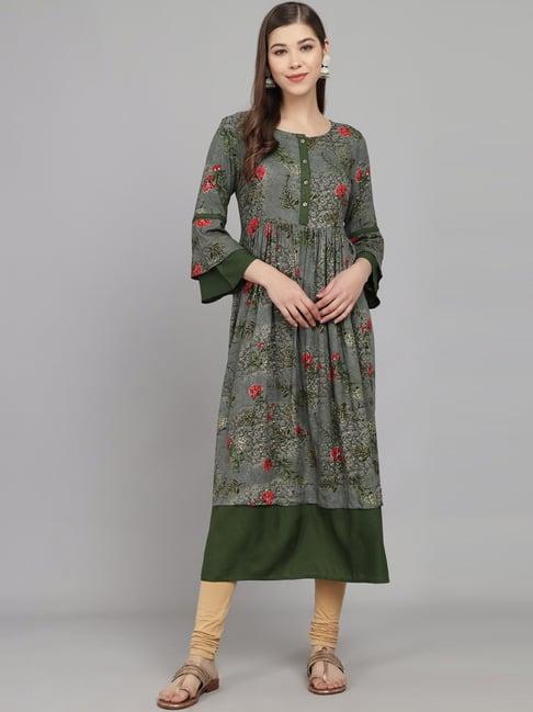 rangmayee grey floral print a line kurta