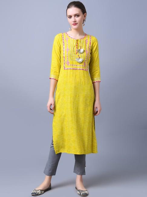 rangmayee lime green printed straight kurta