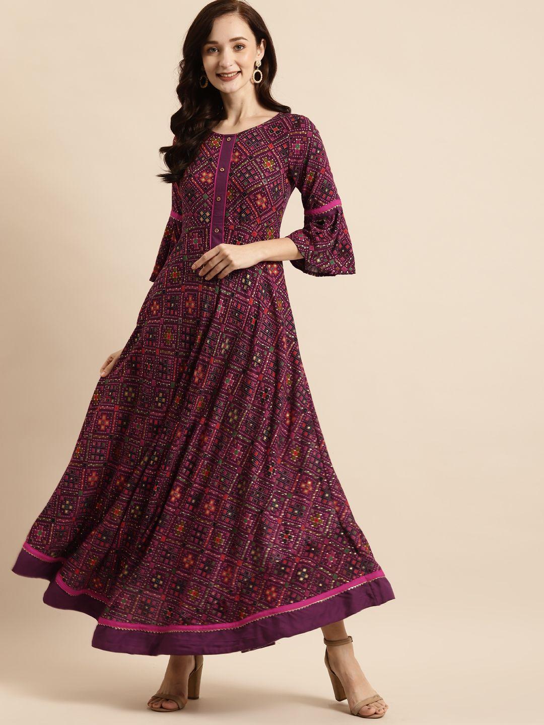 rangmayee magenta & purple liva ethnic a-line maxi dress