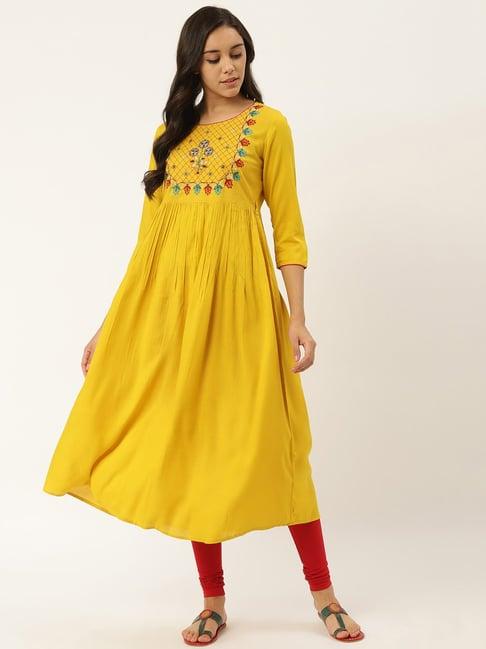 rangmayee mustard embroidered anarkali kurta