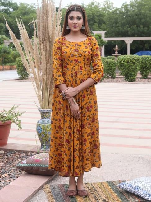 rangmayee mustard floral print maxi dress