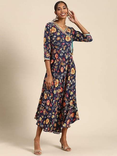 rangmayee navy floral print maxi dress