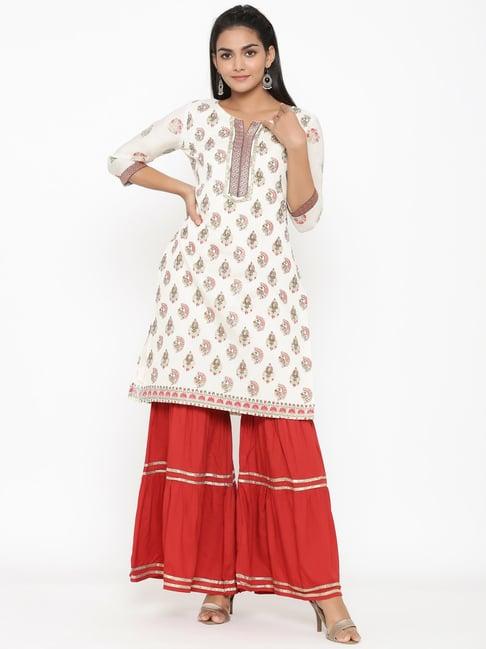 rangmayee off-white & red printed kurta sharara set