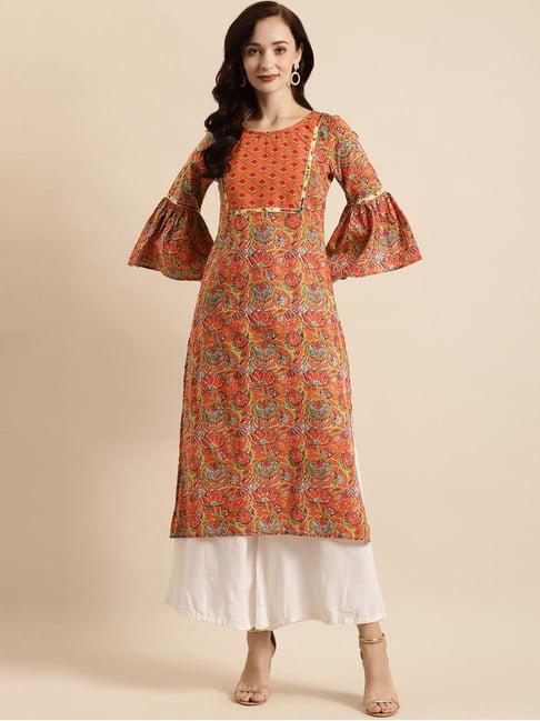 rangmayee orange printed straight kurta