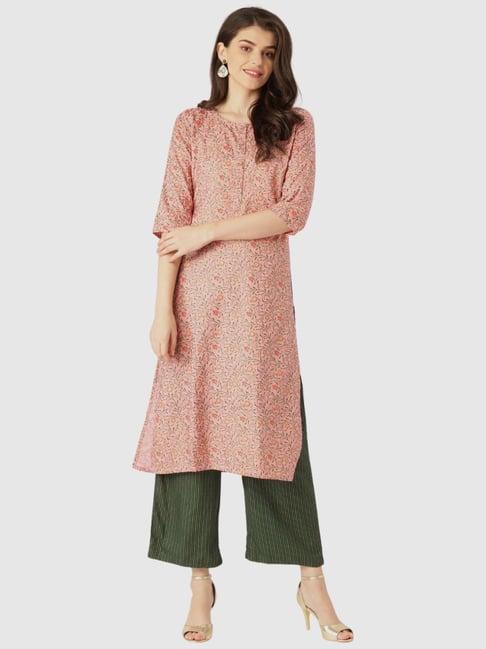 rangmayee pink & green printed kurta pant set