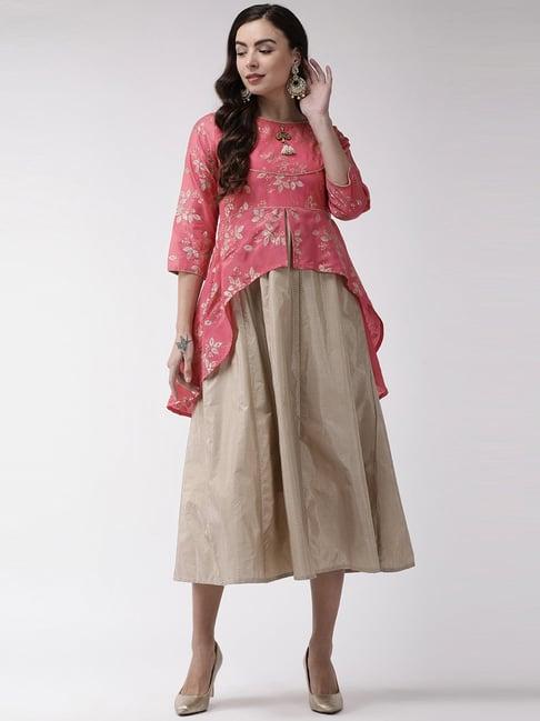 rangmayee pink printed a-line dress