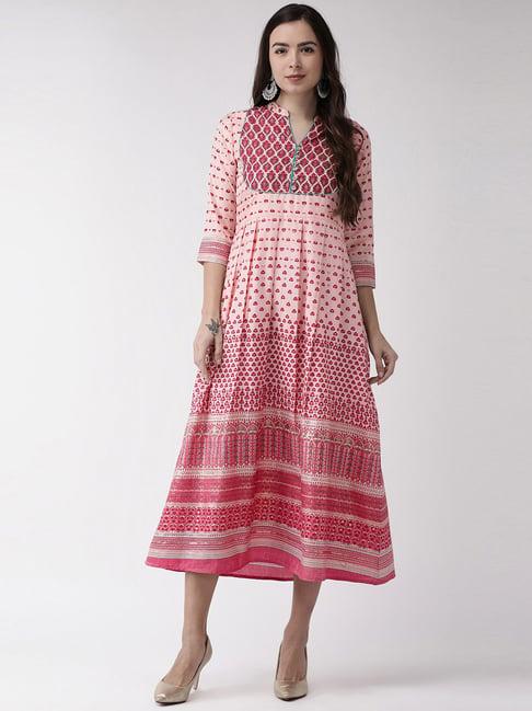 rangmayee pink printed a-line dress