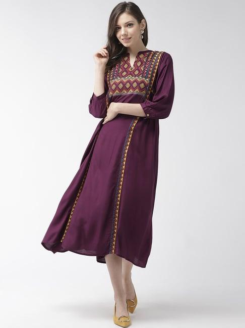 rangmayee purple embroidered a-line dress