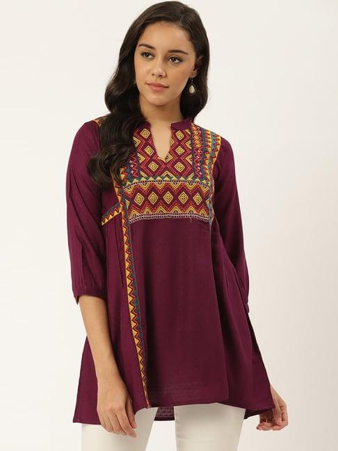 rangmayee purple embroidered a line kurti