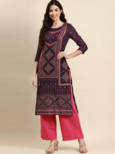 rangmayee purple printed straight kurta