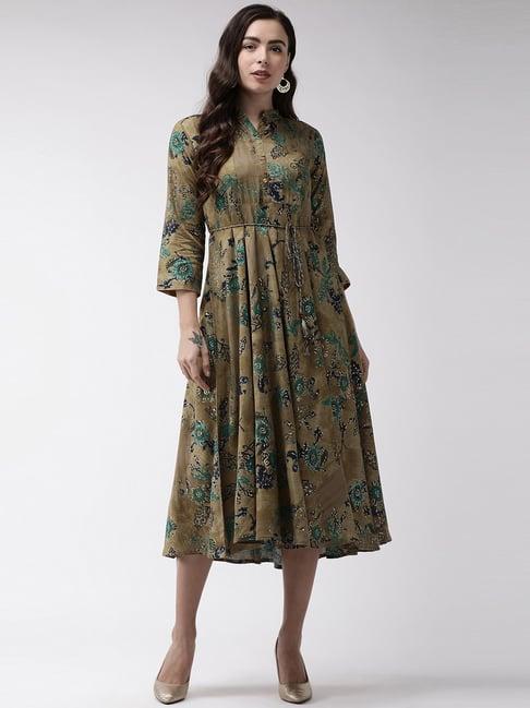 rangmayee sage green printed a-line dress