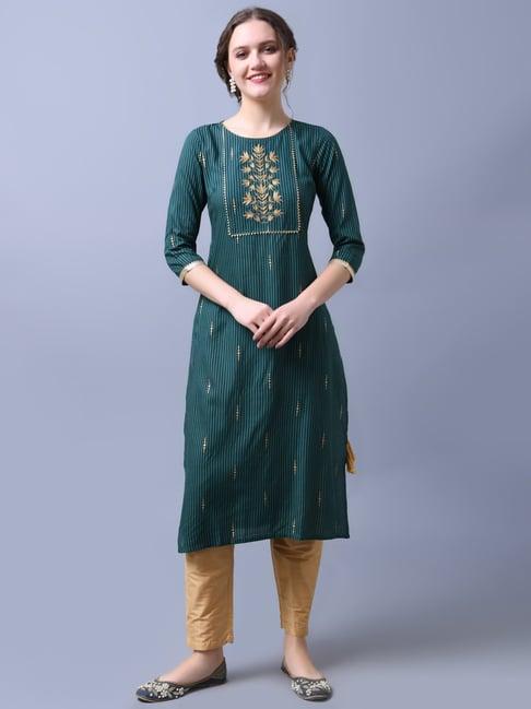 rangmayee teal blue striped straight kurta