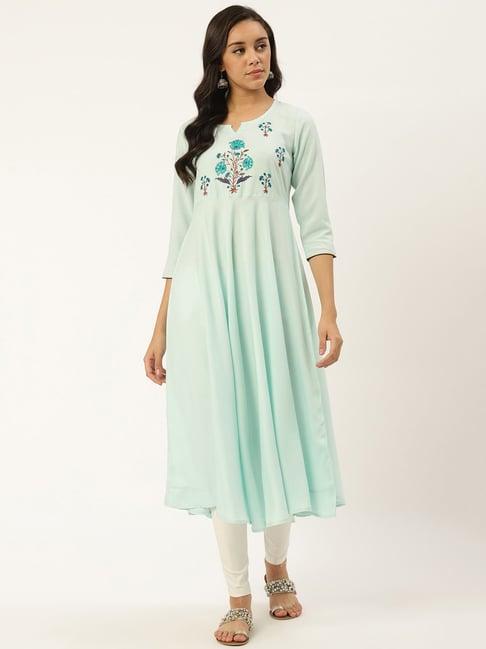 rangmayee turquoise embroidered anarkali kurta