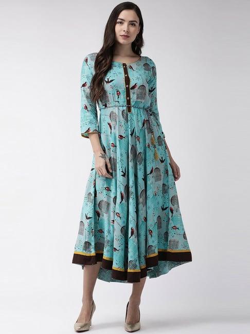 rangmayee turquoise printed assymetric dress
