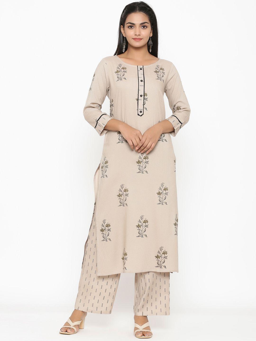 rangmayee women beige & black printed kurta with palazzos