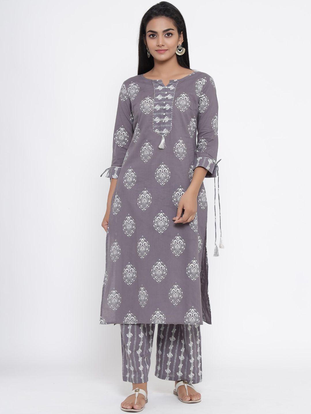 rangmayee women grey & off-white printed kurta with palazzos