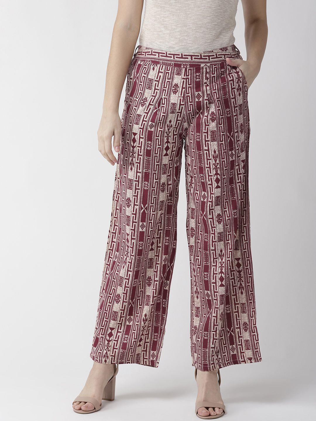 rangmayee women maroon & beige printed straight palazzos