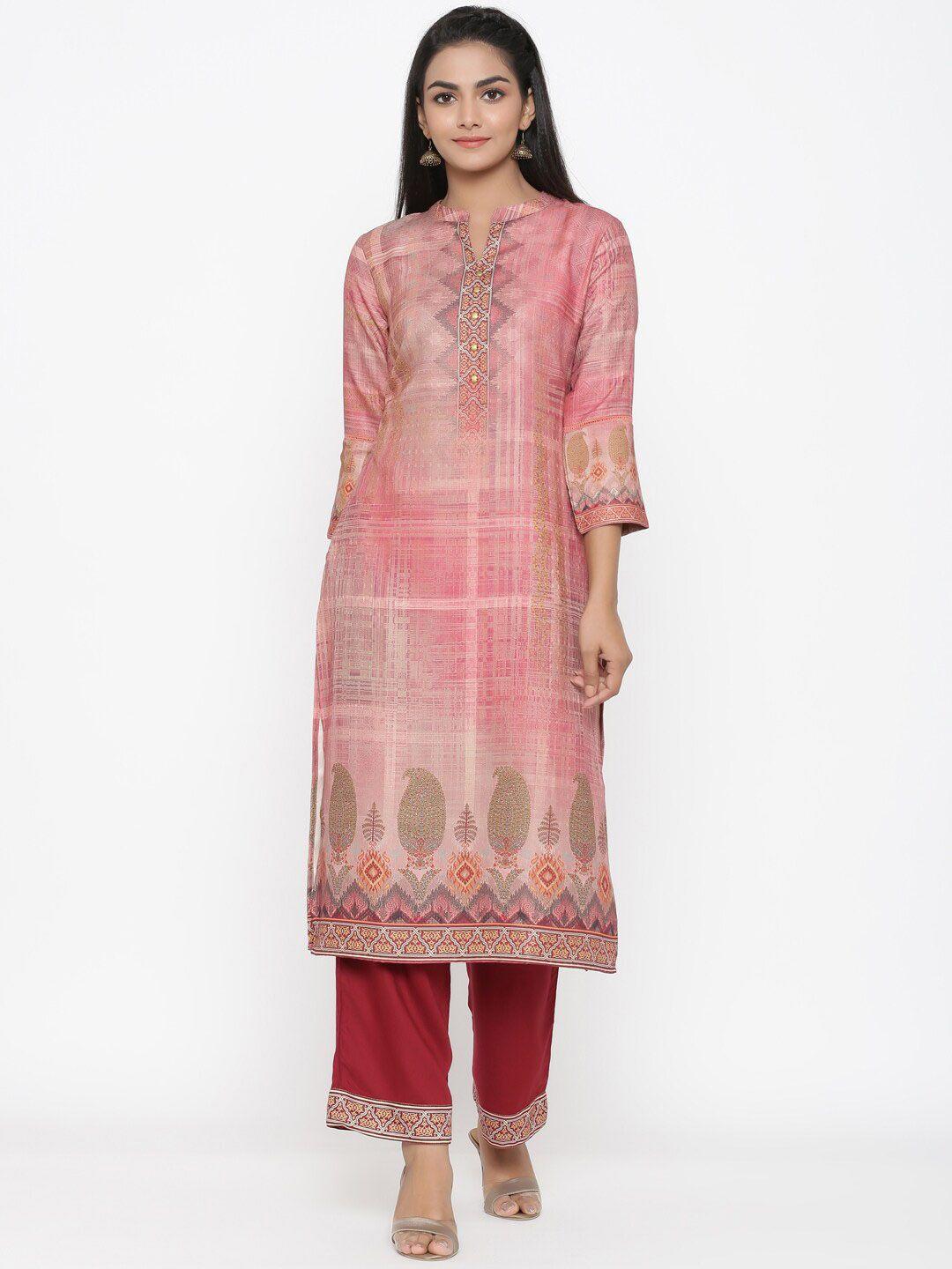 rangmayee women pink & magenta printed kurta with palazzos & dupatta