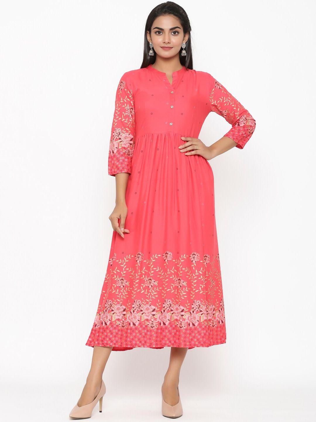 rangmayee women pink printed fit and flare dress
