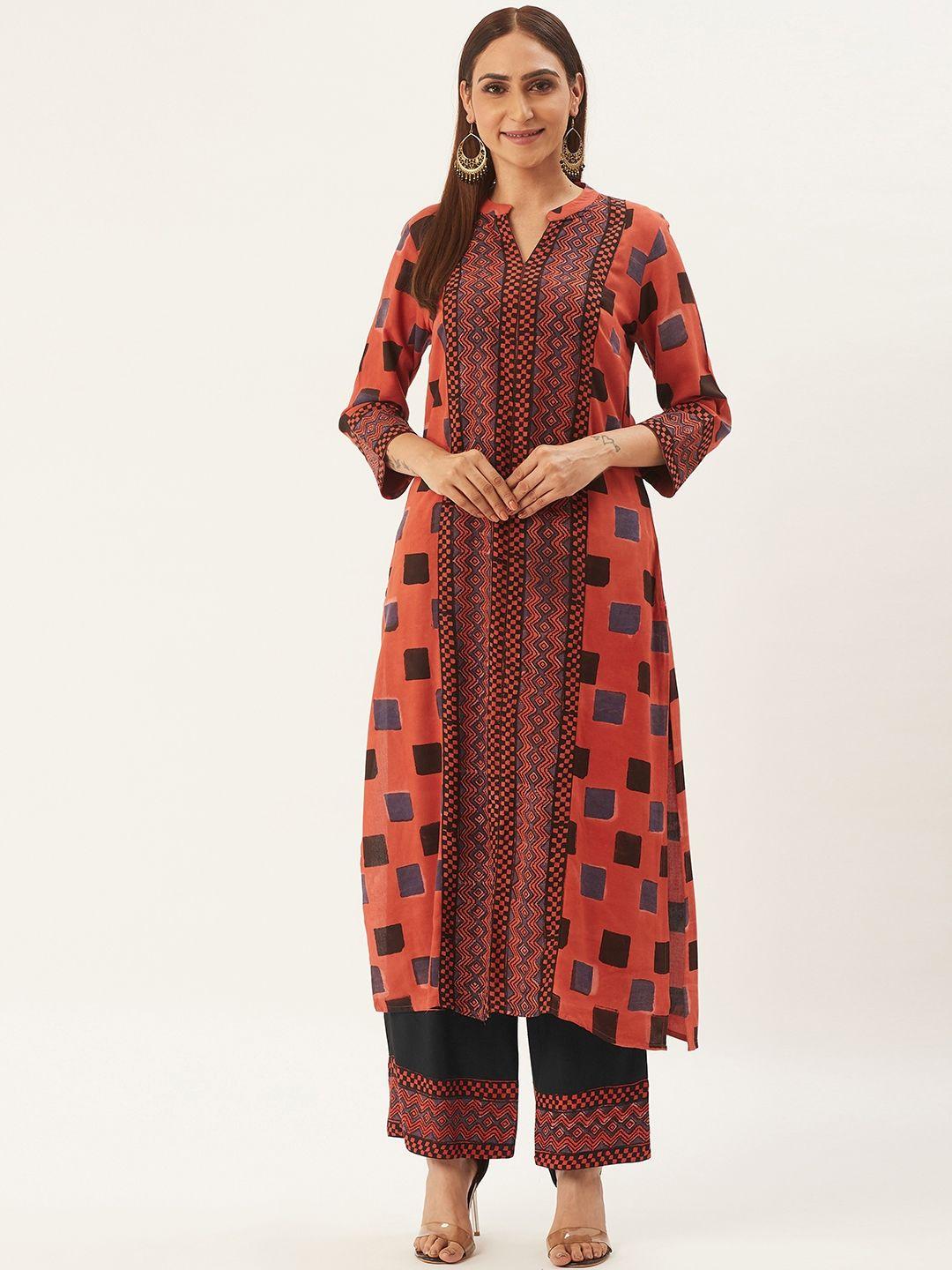 rangmayee women red & black printed kurta with palazzos