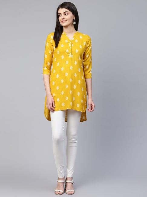 rangmayee yellow floral print straight short kurti