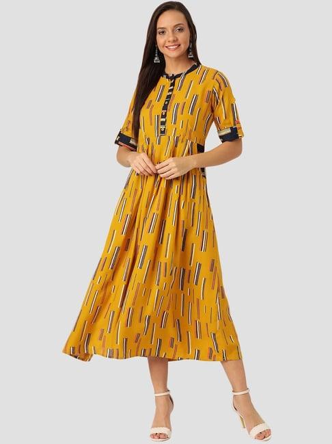 rangmayee yellow printed a-line dress