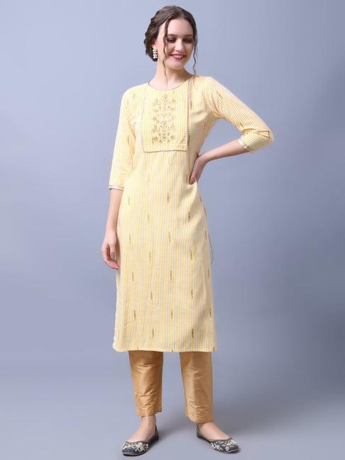 rangmayee yellow striped straight kurta