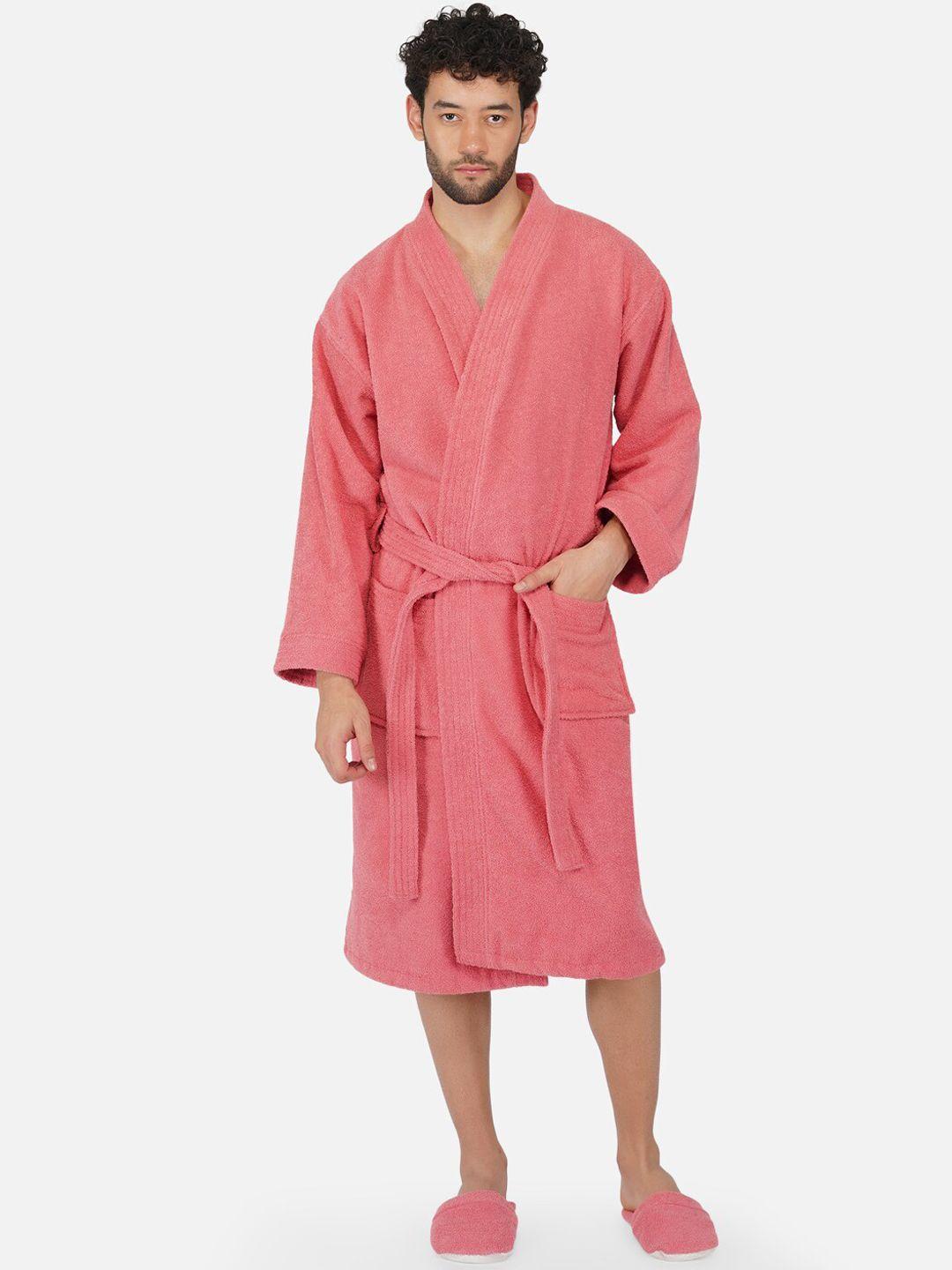 rangoli unisex coral pink pure cotton 400 gsm large bath robe with slippers
