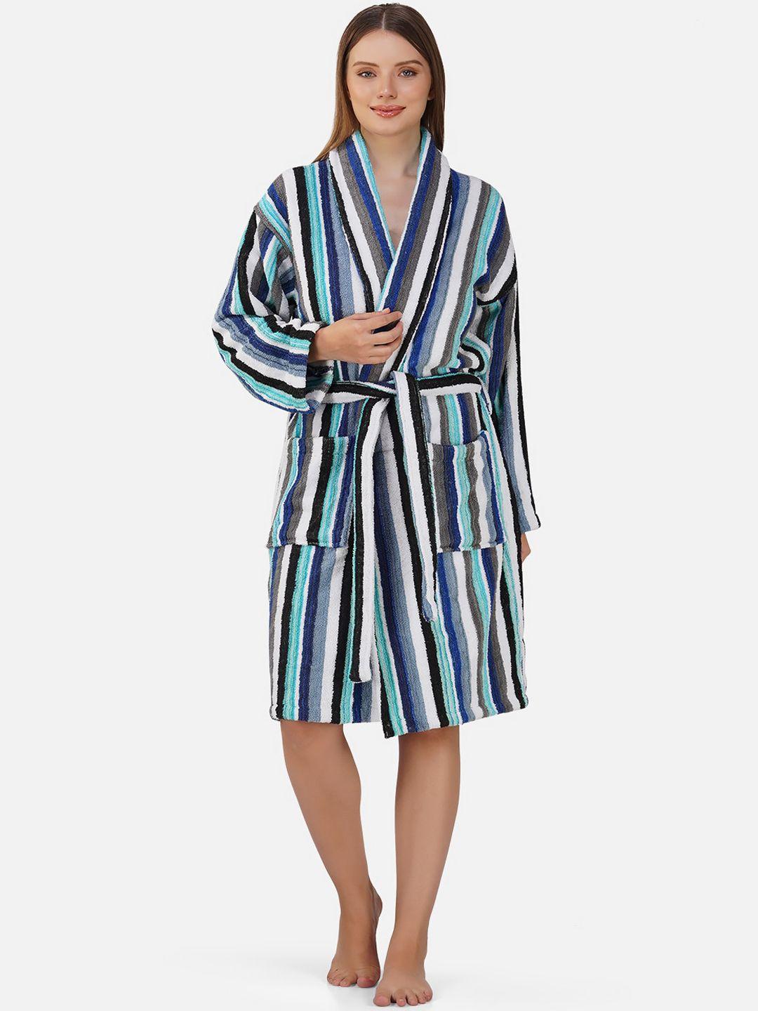 rangoli women striped pure cotton bath robe