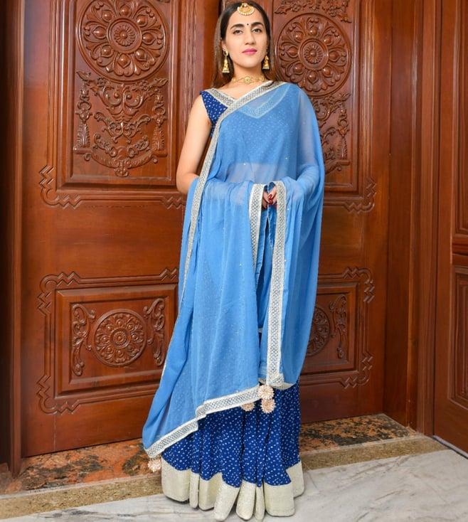 rangpur blue bandhani lehenga with blouse and dupatta