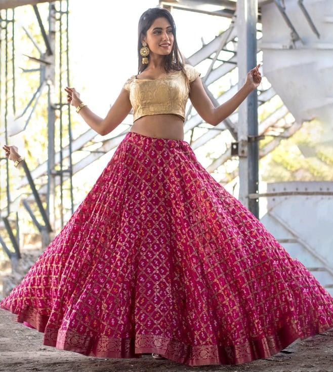 rangpur magenta lehenga with off shoulder blouse