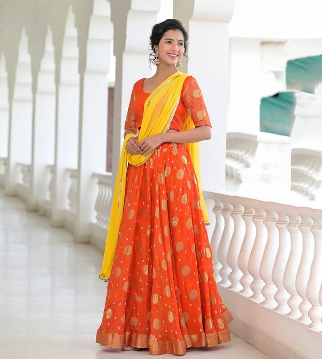 rangpur orange gold coin lehenga with blouse and dupatta