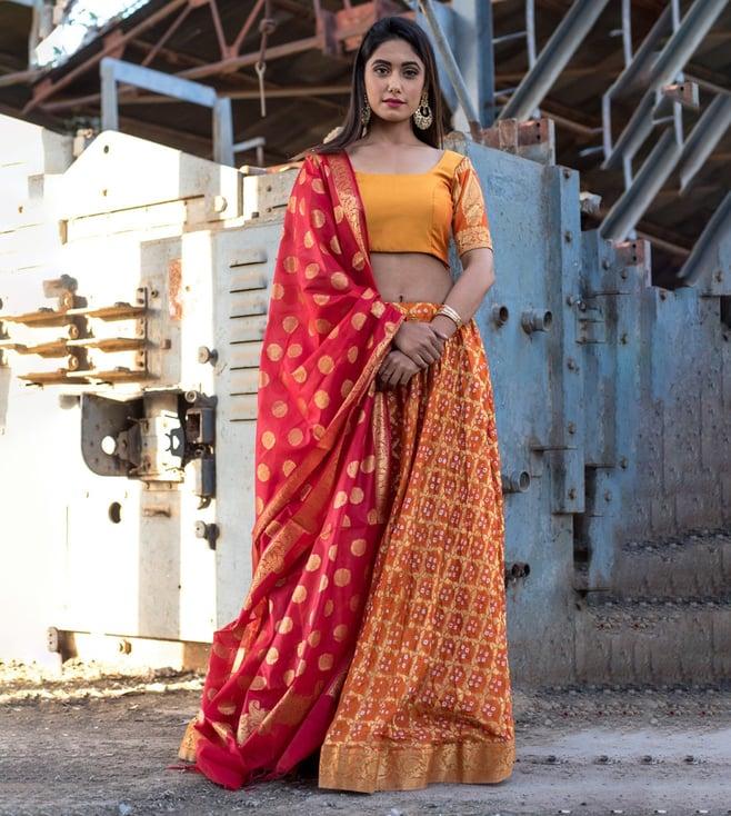 rangpur orange lehenga with blouse and dupatta