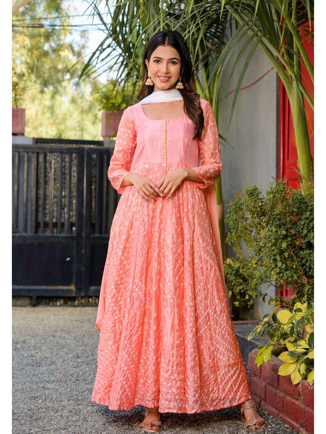 rangpur peach-coloured chiffon ethnic maxi dress